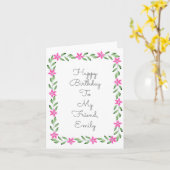 ピンクの緑の水色のフローラフレームカード カード (黄色い花)