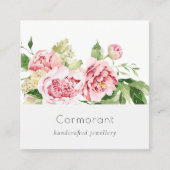 ピンクの緑の水色の牡丹フローラレビュー要求 スクエア名刺 (正面)
