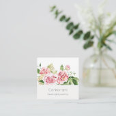 ピンクの緑の水色の牡丹フローラレビュー要求 スクエア名刺 (スタンド正面)