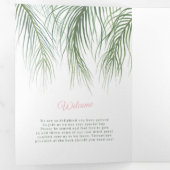 ピンクの緑の熱帯のヤシの水彩結婚芸術 三つ折りプログラム (内部最初)