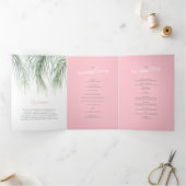 ピンクの緑の熱帯のヤシの水彩結婚芸術 三つ折りプログラム (内部)