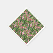 ピンクの緑の熱帯ジャングルの植物 スタンダードカクテルナプキン (角)