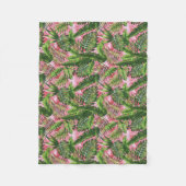 ピンクの緑の熱帯ジャングルの植物 フリースブランケット (正面)