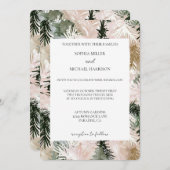 ピンクの緑の白いクリスマスツリー結婚ズ 招待状 (正面/裏面)