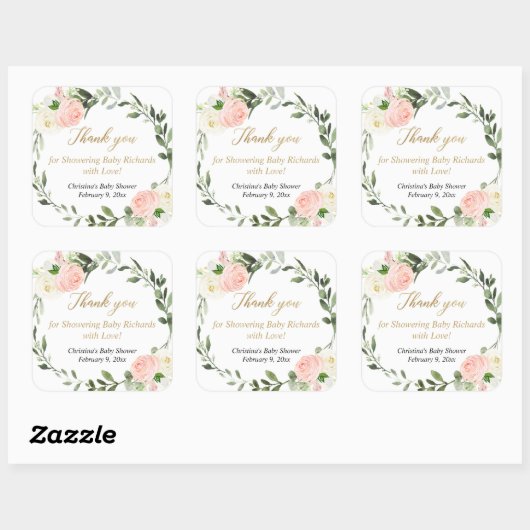 ピンクの緑の白いフローラの水色エレガント スクエアシール (シート)