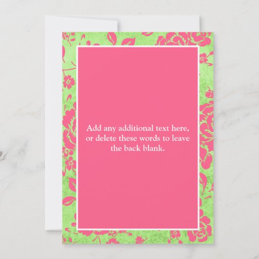 ピンクの緑の白い花の一口は招待状を見、 招待状 (裏面)