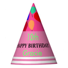 ピンクの緑の白い誕生日バルーン名 パーティーハット