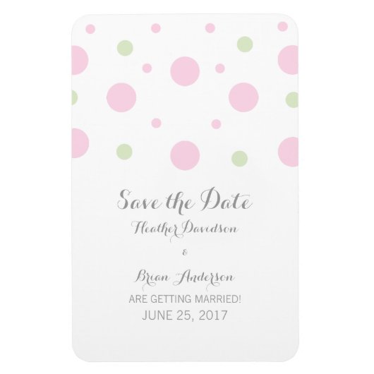 ピンクの緑の紙吹雪日付磁石を保存 マグネット (縦)