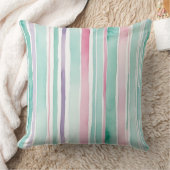ピンクの緑の紫と白のストライプ クッション (ブランケット)