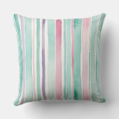 ピンクの緑の紫と白のストライプ クッション (裏面)