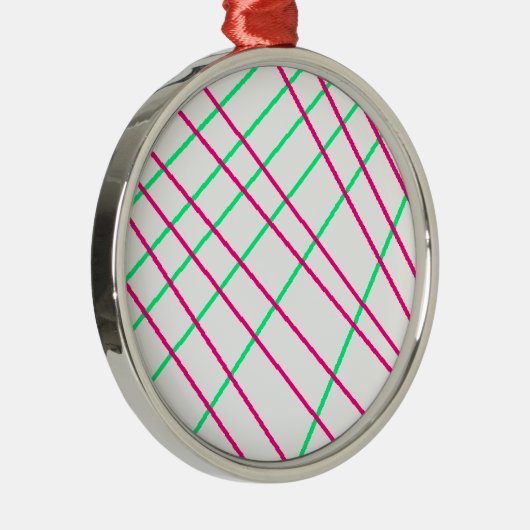 ピンクの緑の線、キッズアート、ジオメ絵画トリ メタルオーナメント (右)