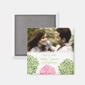 ピンクの緑の花びらは日付の結婚磁石を保存 マグネット (正面/裏面)