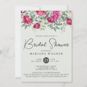ピンクの緑の花オンセージブライダルシャワー 招待状 (正面)