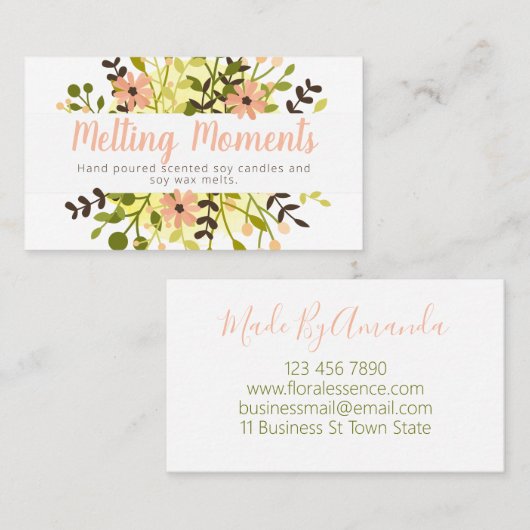 ピンクの緑の花束の香りがするロウソクと大豆ワックスの溶け方 名刺 (正面/裏面)