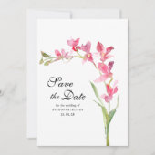 ピンクの緑の蘭の花の夏の日付を保存 招待状 (正面)