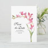 ピンクの緑の蘭の花の夏の日付を保存 招待状 (スタンド正面)