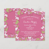 ピンクの緑の蝶の結婚前お披露目招待状 招待状 (正面/裏面)