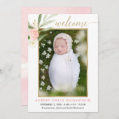 ピンクの緑の金ゴールドエレガントの女の子の誕生の発表 (正面/裏面)