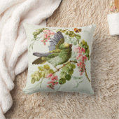 ピンクの緑の鳥のbohoの上品を絵を描くヴィンテージは開花します クッション (ブランケット)
