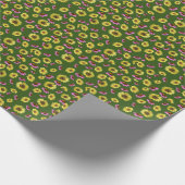 ピンクの緑の黄色のひまわり夏 ラッピングペーパー (角)