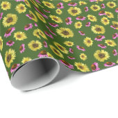 ピンクの緑の黄色のひまわり夏 ラッピングペーパー (ロールコーナー)