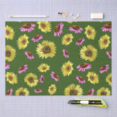 ピンクの緑の黄色のひまわり夏 薄葉紙 (クラフト)