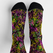 ピンクの緑の黄色の抽象芸術アートの明るい渦巻き ソックス (上部)