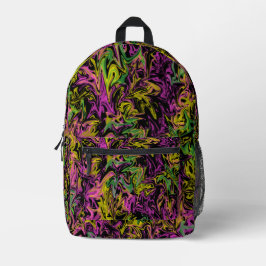 ピンクの緑の黄色の黒い抽象芸術の明るい渦 プリントバックパック