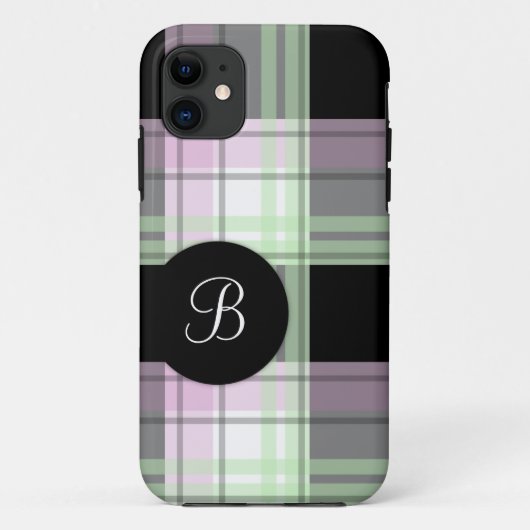 ピンクの緑の黒い格子縞のモノグラムのiPhone 5の箱 Case-Mate iPhoneケース (裏面)