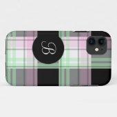 ピンクの緑の黒い格子縞のモノグラムのiPhone 5の箱 Case-Mate iPhoneケース (裏面(横))