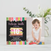 ピンクの線絵を描誕生日招待状(写真あり) 招待状 (スタンド正面)