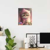 ピンクの編み帽とマフラーをしたかわいい猫のアートポスター ポスター (ホームオフィス)