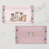 ピンクの縁取りの花柄フレーム 猫の愛 ペット パウズ 名刺 (正面/裏面)