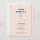 ピンクの縁取り付きのウェディング・スケジュール 招待状 (正面)