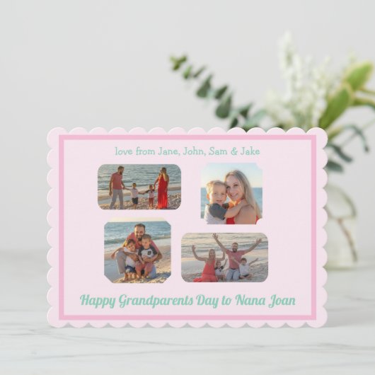 ピンクの縁取り スカロップ フォト 祖父母の日 (スタンド正面)