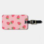 ピンクの縞模様のイチゴ ラゲッジタグ (正面横)
