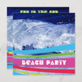 ピンクの縞模様の塩水の海辺パーティー 招待状 (正面/裏面)