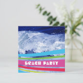 ピンクの縞模様の塩水オーシャンビーチパーティー 招待状 (スタンド正面)