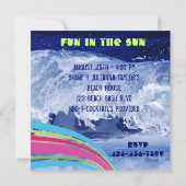ピンクの縞模様の塩水オーシャンビーチパーティー 招待状 (裏面)