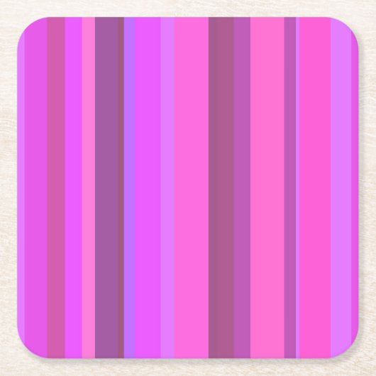 ピンクの縦ストライプ列 スクエアペーパーコースター (正面)