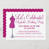 ピンクの縫製ドレスフォーム マネキンをお祝いしよう 招待状 (正面/裏面)