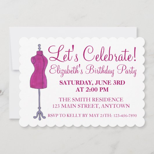 ピンクの縫製ドレスフォーム マネキンをお祝いしよう 招待状 (正面)