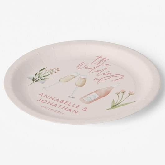 ピンクの繊ガーリー細な美しい山モダン花na ペーパープレート (アングル)