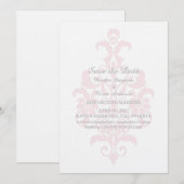 ピンクの繊細なダマスクの結婚式お知らせカード 招待状 (正面/裏面)