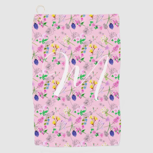 ピンクの繊細な山花。カスタム ゴルフタオル (正面)