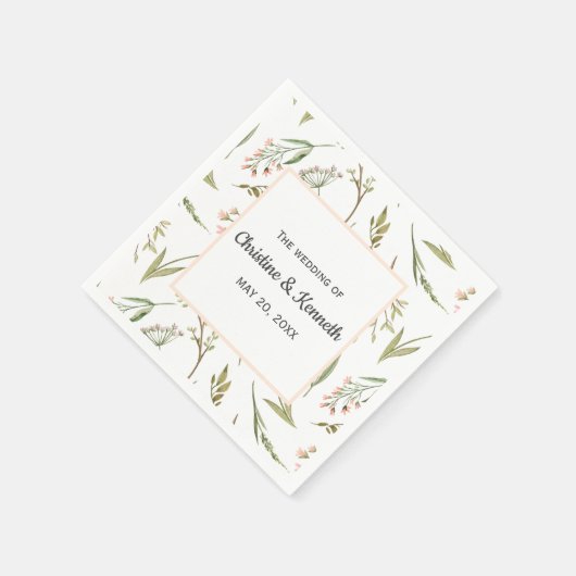 ピンクの繊細な牧草地パーソナライズされた結婚の花 スタンダードカクテルナプキン (角)