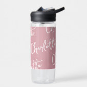 ピンクの繰り返し名モノグラムガール ウォーターボトル (左面)