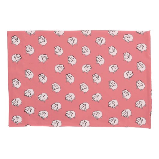 ピンクの羊 枕カバー (正面)