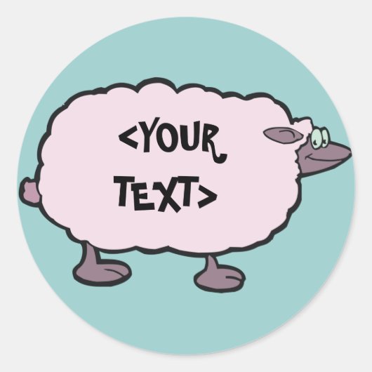 ピンクの羊, <YOUR TEXT> ラウンドシール (正面)