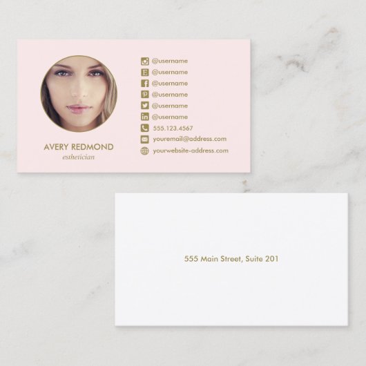 ピンクの美しいサロンフォトソーシャルメディアのアイコンを追加 名刺 (正面/裏面)